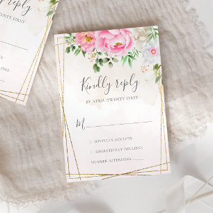 Cartons Réponse Mariage géométrique aux pivoines florales aquarell