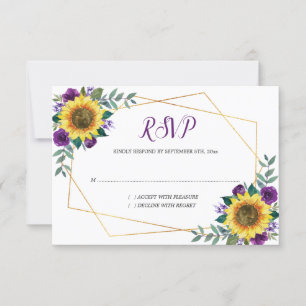 Cartons Réponse Mariage géométrique de fleurs violettes de tournes