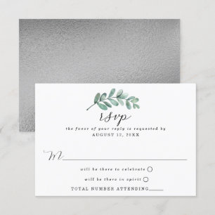 Cartons Réponse Mariage géométrique Eucalyptus à huile d'argent