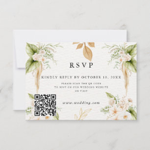 Cartons Réponse Mariage géométrique floral doré rose