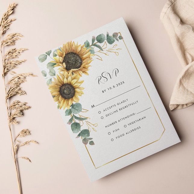 Cartons Réponse Mariage géométrique Floral Tournesol (Sunflower Eucalyptus Geometric Wedding RSVP Card)