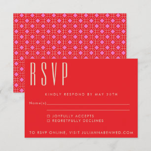 Cartons Réponse Mariage géométrique moderne rouge et rose du milie