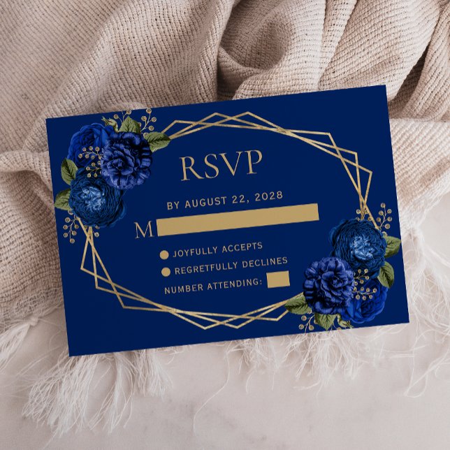 Cartons Réponse Mariage géométrique Royal Blue Floral Gold (Créateur téléchargé)