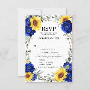 Cartons Réponse Mariage géométrique Royal Blue Rustic Sunflower