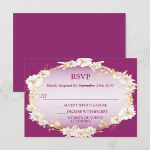 Cartons Réponse Mariage Géométrique Rustique Rose Floral Blanc Dor