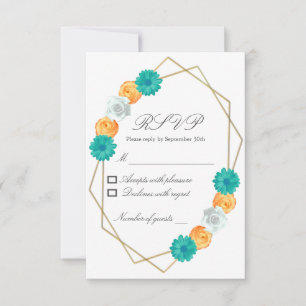 Cartons Réponse Mariage géométrique Turquoise orange