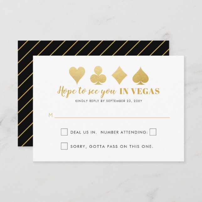 Cartons Réponse Mariage Gold Black Las Vegas Signé Drôle (Devant / Derrière)