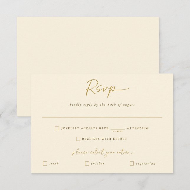 Cartons Réponse Mariage Gold et Crème écriture moderne Répondre (Devant / Derrière)