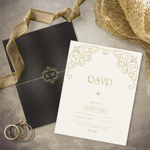 Cartons Réponse Mariage Gold Filigree fin ID871