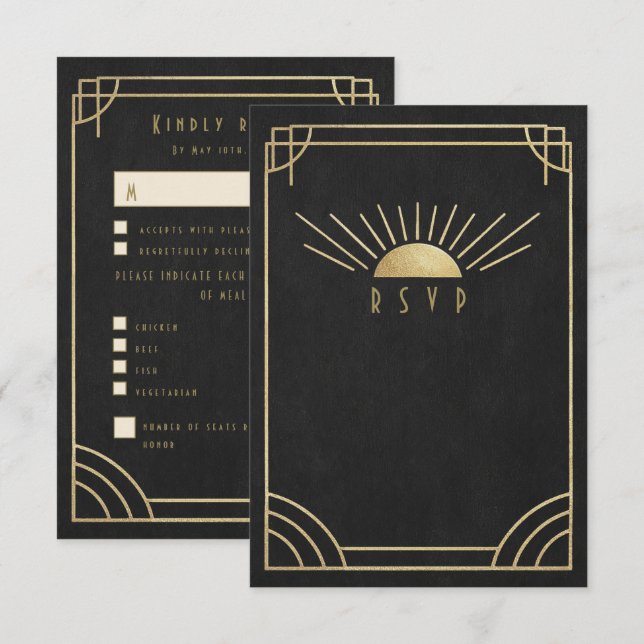 Cartons Réponse Mariage Golden Sunburst (Devant / Derrière)
