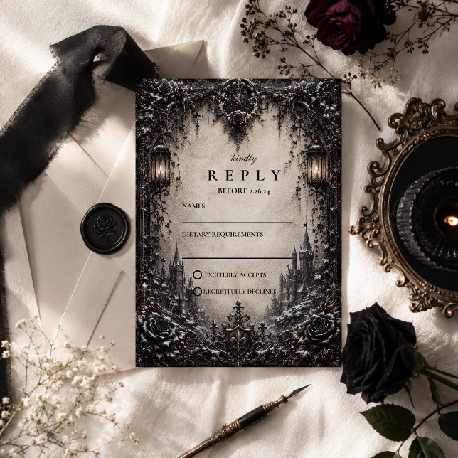 Cartons Réponse Mariage goth élégant d'hiver (Créateur téléchargé)