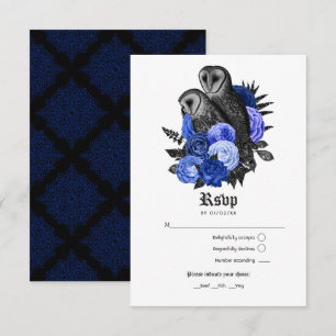 Cartons Réponse Mariage gothique aux chouettes bleu royal vintage