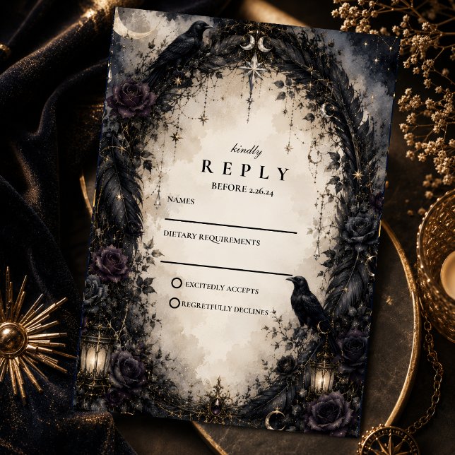 Cartons Réponse Mariage gothique céleste enchanté (Créateur téléchargé)