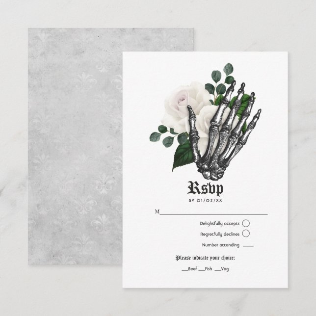Cartons Réponse Mariage gothique floral blanc rustique (Devant / Derrière)