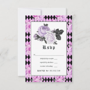 Cartons Réponse Mariage gothique floral noir, violet et argent