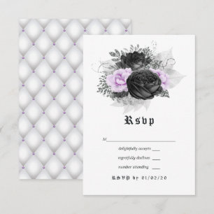 Cartons Réponse Mariage gothique floral noir, violet et argent