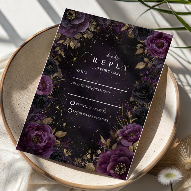 Cartons Réponse Mariage Gothique Galaxie de Minuit Violet (Créateur téléchargé)