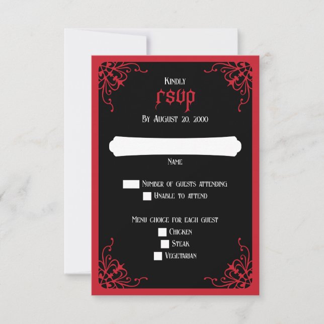 Cartons Réponse Mariage gothique noir rouge (Devant)