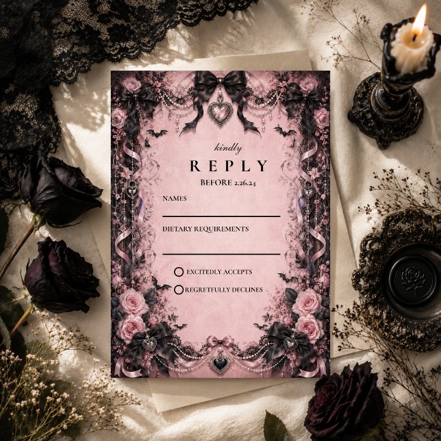 Cartons Réponse Mariage gothique rose élégant (Créateur téléchargé)