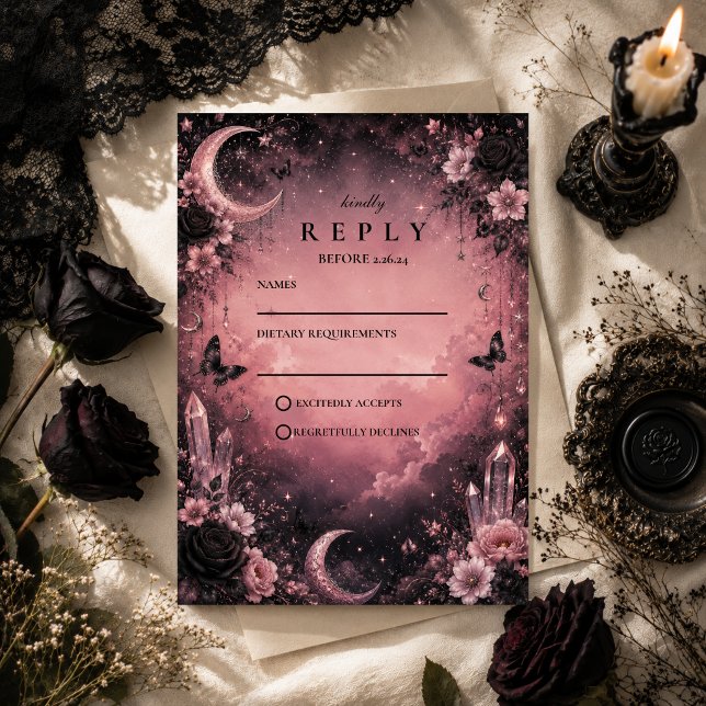 Cartons Réponse Mariage gothique rose enchanté (Créateur téléchargé)