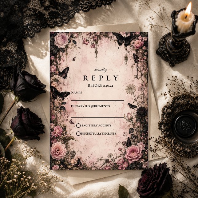 Cartons Réponse Mariage gothique rose humeur (Créateur téléchargé)