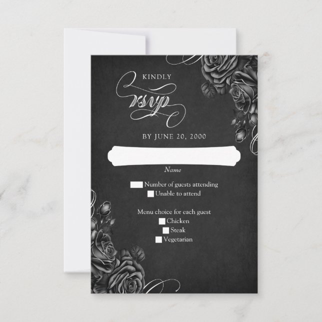 Cartons Réponse Mariage gothique Rose noir (Devant)