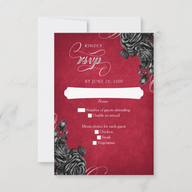 Cartons Réponse Mariage gothique Rose noir rouge (Devant)