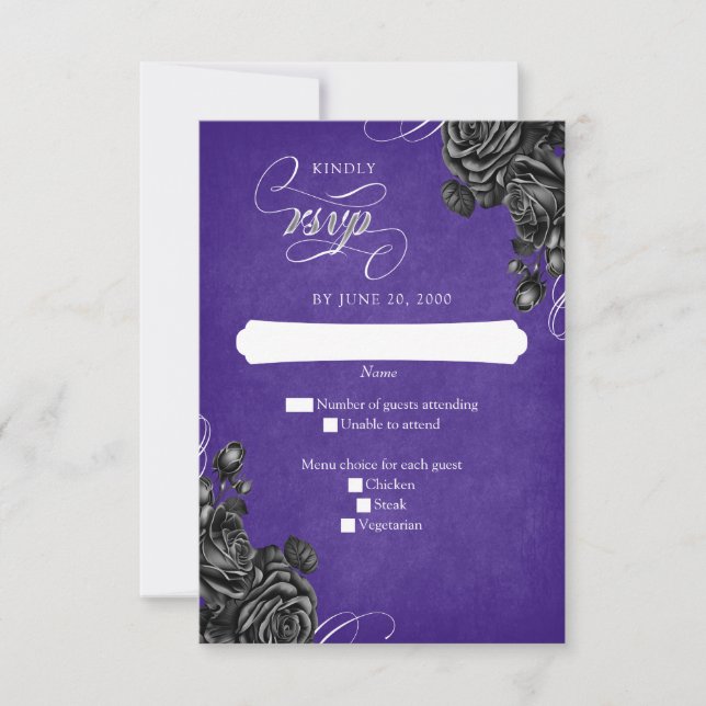 Cartons Réponse Mariage gothique Rose violet noir (Devant)
