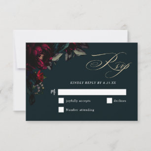 Cartons Réponse Mariage gothique sombre rouge turquoise floral lun