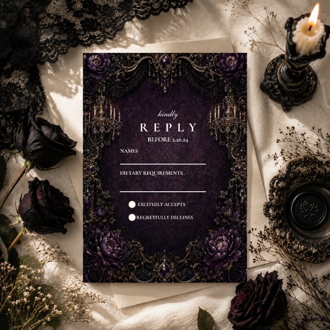 Cartons Réponse Mariage gothique violet élégant (Créateur téléchargé)