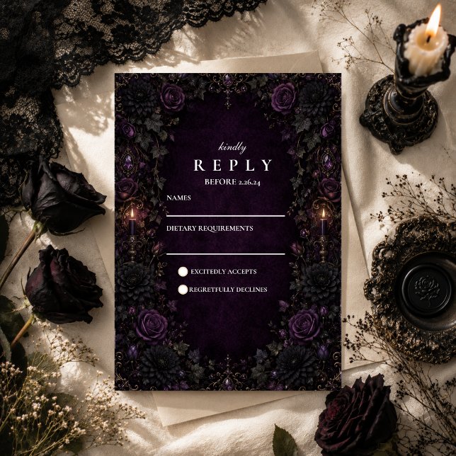 Cartons Réponse Mariage gothique violet enchanté (Créateur téléchargé)