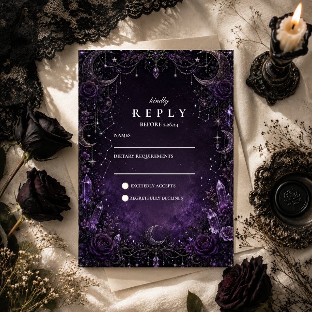 Cartons Réponse Mariage gothique violet romantique (Créateur téléchargé)