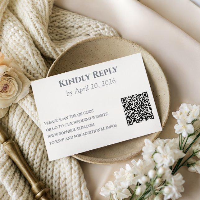 Cartons Réponse Mariage Gris Argent Élégant avec Code QR (Créateur téléchargé)