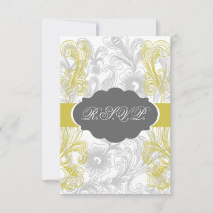 Cartons Réponse mariage gris et jaune de flourish floral