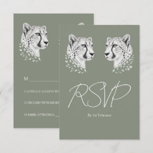 Cartons Réponse Mariage guépard blanc sauge Élégant Style Safari