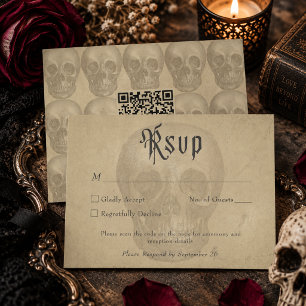 Cartons Réponse Mariage Halloween squelette gothique vintage QR