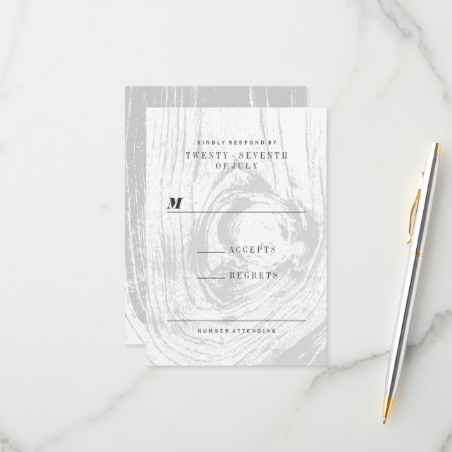 Cartons Réponse Mariage hivernal classique moderne en bois rustiqu (Devant/Arrière en situation)