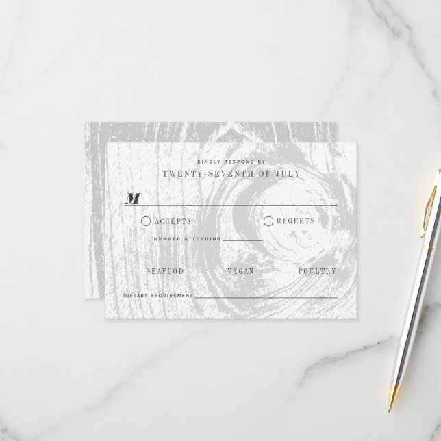 Cartons Réponse Mariage hivernal classique moderne en bois rustiqu (Devant/Arrière en situation)