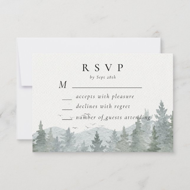 Cartons Réponse Mariage horizontal Rustic Mountain Green Pine Tree (Devant)
