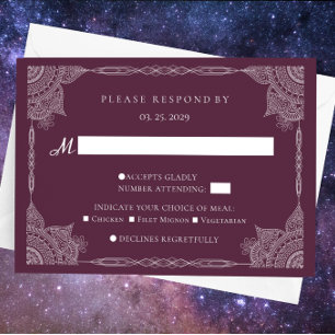 Cartons Réponse Mariage indien Purple Paisley Mandala