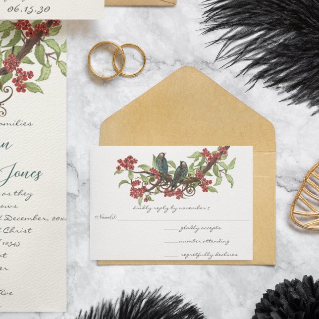 Cartons Réponse Mariage Inséparable vintage Red Cherry Blossom (Créateur téléchargé)