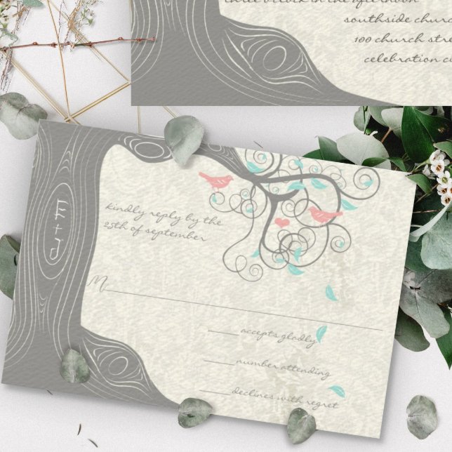 Cartons Réponse Mariage Inséparables Peachy Pink et Mint (Créateur téléchargé)