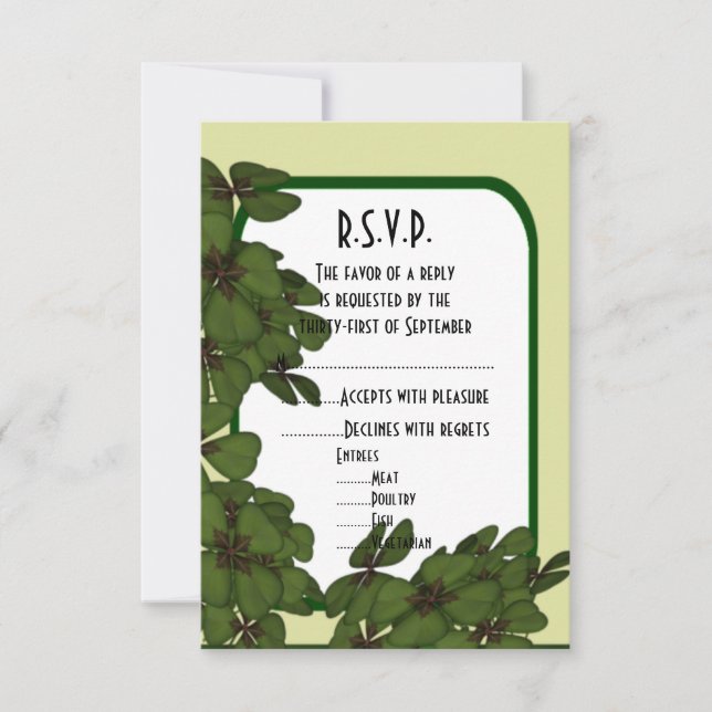 Cartons Réponse Mariage irlandais vert et shamrock R.S.V.P (Devant)