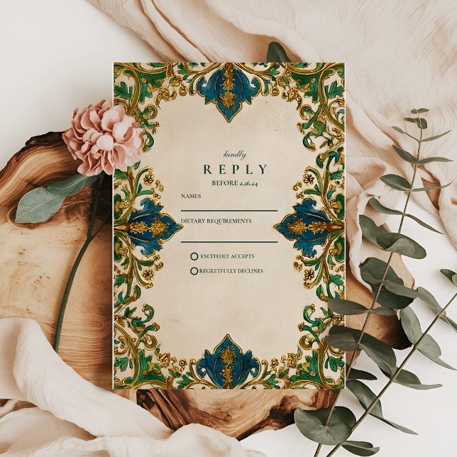 Cartons Réponse Mariage islamique baroque émeraude (Créateur téléchargé)