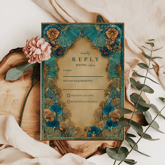 Cartons Réponse Mariage islamique d'or émeraude (Créateur téléchargé)