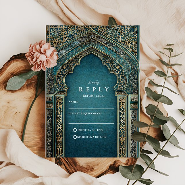 Cartons Réponse Mariage islamique sous l'arche sarcelle (Créateur téléchargé)