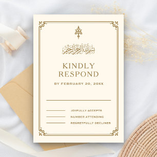Cartons Réponse Mariage islamique traditionnel avec bordure crème 