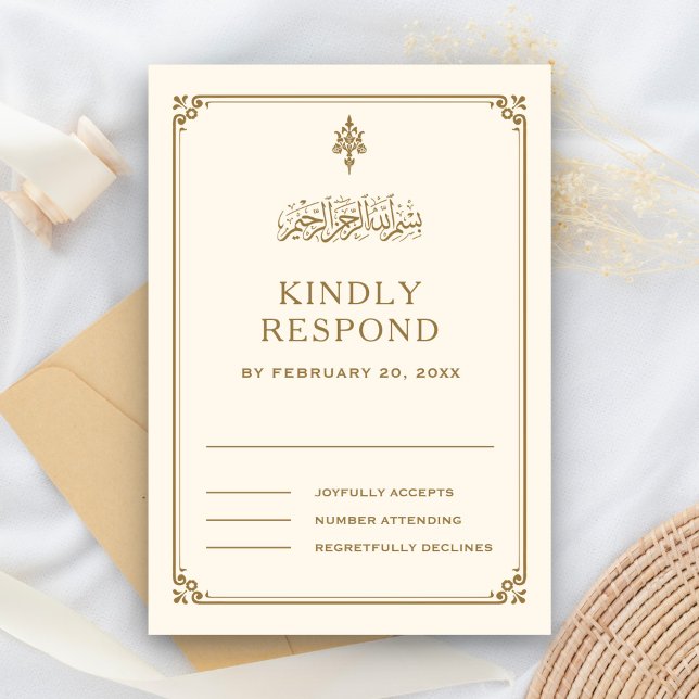 Cartons Réponse Mariage islamique traditionnel avec bordure crème  (Créateur téléchargé)
