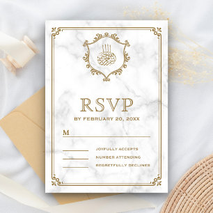 Cartons Réponse Mariage Islamique Vintage Or Flourish Marbre Blanc