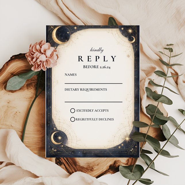 Cartons Réponse Mariage Jardin Céleste de Minuit (Créateur téléchargé)